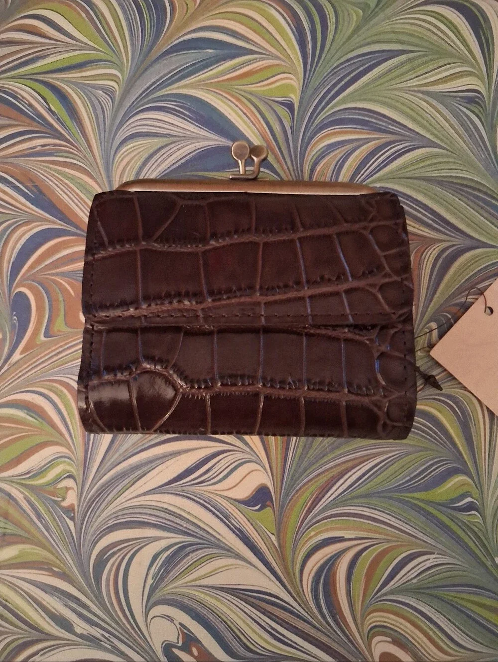 Patricia Dark Brown Croc-Embossed Leather Women's  Compact Wallet NWT